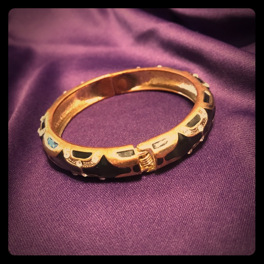 Black and Gold Hinged Cuff Bracelet